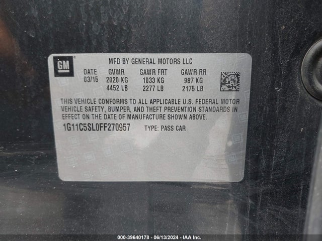 Chevrolet MALIBU 1LT 2015 1G11C5SL0FF270957 Image 9