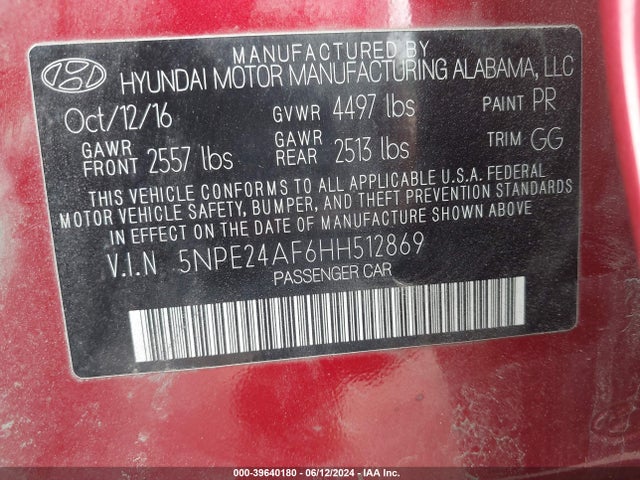 Hyundai Sonata 2017 5NPE24AF6HH512869 Image 9