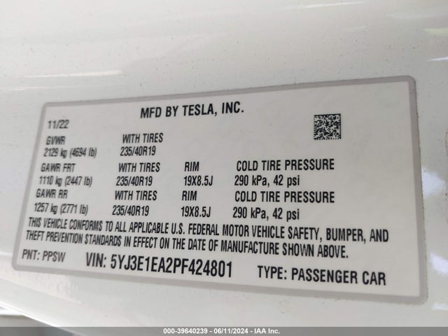 Tesla Model 3 Rear-wheel Drive 2023 5YJ3E1EA2PF424801 Image 9