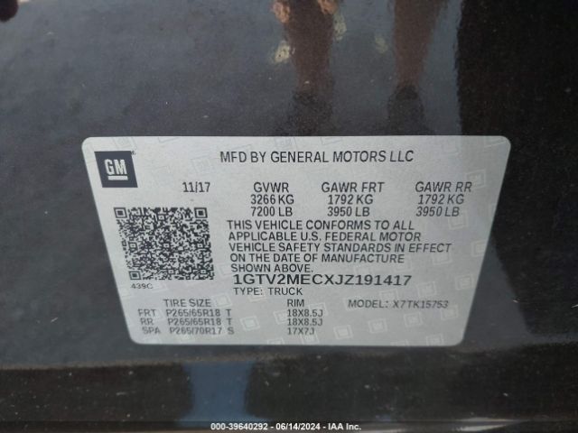 1GTV2MECXJZ191417 GMC Sierra 1500 Sle