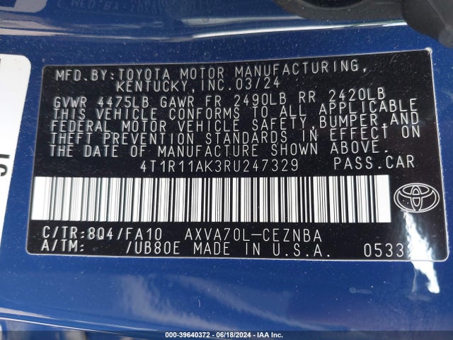 Toyota CAMRY LE 2024 4T1R11AK3RU247329 Image 9