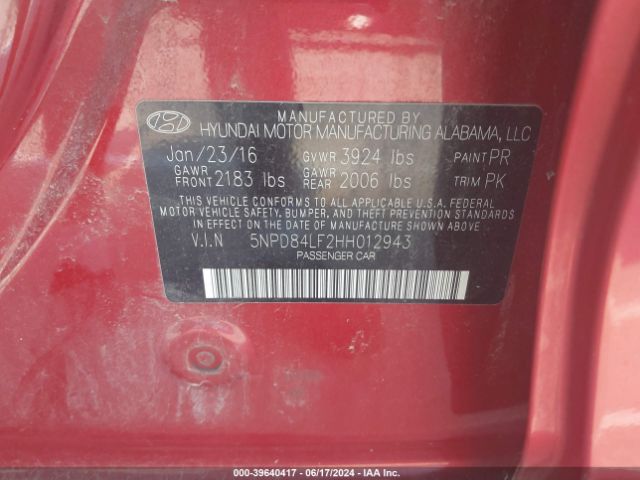 5NPD84LF2HH012943 Hyundai Elantra Limited