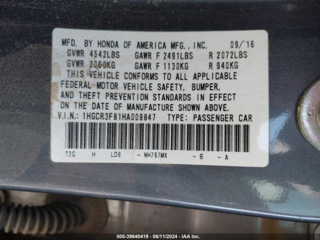 1HGCR3F81HA009847 Honda Accord Ex-l V6