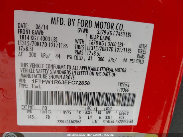 Ford F-150 Svt Raptor 2014 1FTFW1R63EFC72858 Image 9