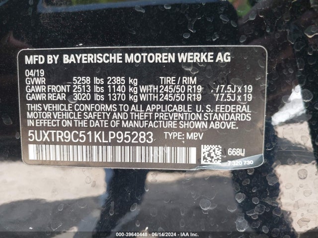 5UXTR9C51KLP95283 BMW X3 Xdrive30i
