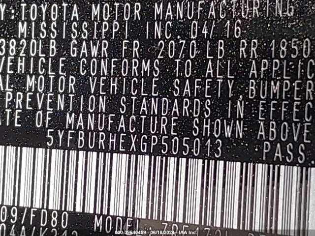 Toyota Corolla S Plus 2016 5YFBURHEXGP505013 Image 9