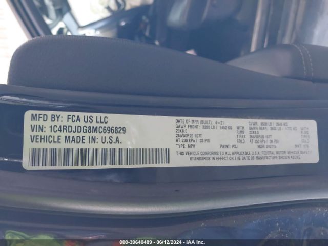 1C4RDJDG8MC696829 Dodge Durango Gt Plus Awd