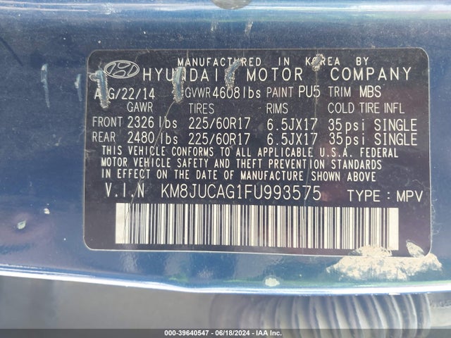 Hyundai TUCSON SE 2015 KM8JUCAG1FU993575 Image 9