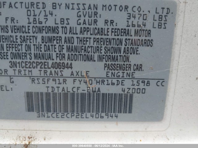 Nissan Versa Note S (sr) 2014 3N1CE2CP2EL406944 Image 9
