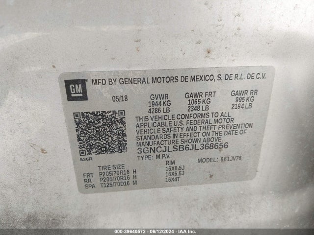 Chevrolet Trax Lt 2018 3GNCJLSB6JL368656 Image 9
