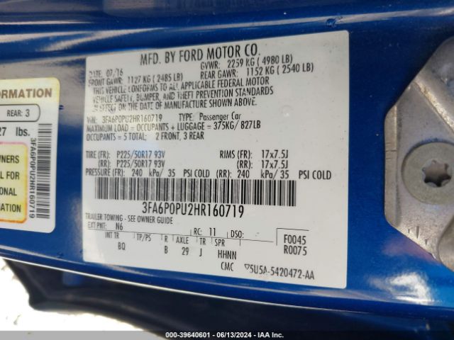 3FA6P0PU2HR160719 Ford Fusion Energi Se Luxury