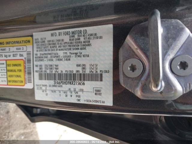 3FA6P0HD9KR215656 Ford FUSION SE