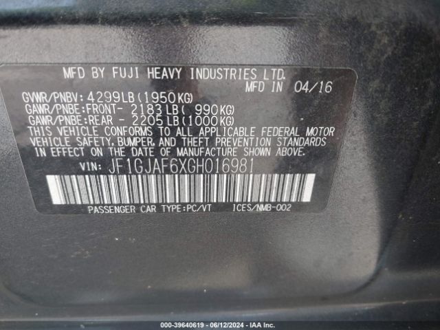 JF1GJAF6XGH016981 Subaru Impreza 2.0i Premium