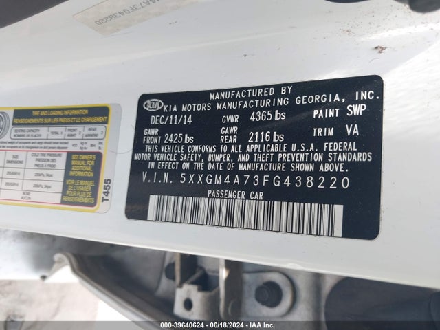 KIA Optima Lx 2015 5XXGM4A73FG438220 Image 9