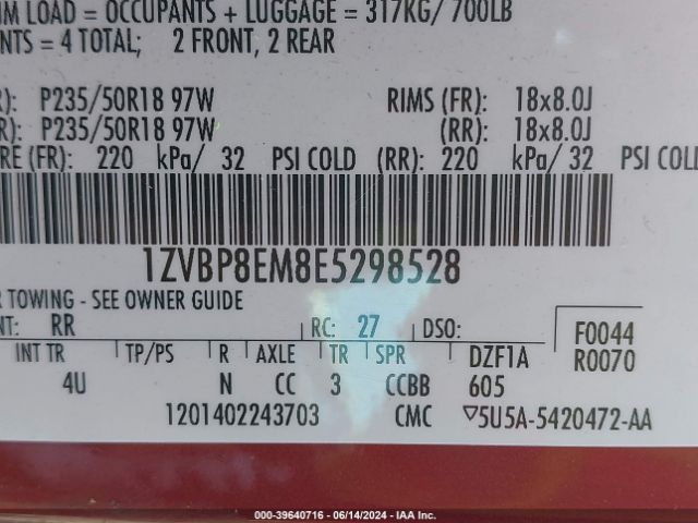 1ZVBP8EM8E5298528 Ford Mustang V6 Premium