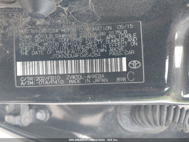 JTDKN3DU4F0454284 Toyota Prius Two