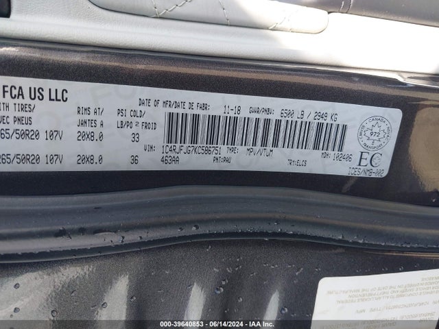 1C4RJFJG7KC586751 Jeep Grand Cherokee Summit