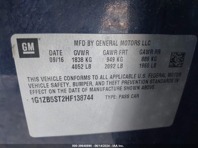 Chevrolet MALIBU LS 2017 1G1ZB5ST2HF138744 Image 9