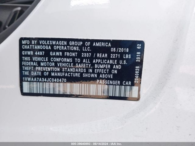 1VWAA7A34JC040470 Volkswagen Passat 2.0t R-line/2.0t S
