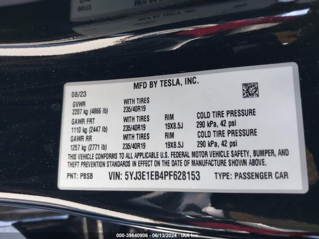 Tesla Model 3 Long Range Dual Motor All-wheel Drive 2023 5YJ3E1EB4PF628153 Image 9