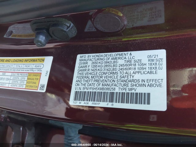 Honda Pilot Awd Ex-l 2021 5FNYF6H5XMB088258 Image 9