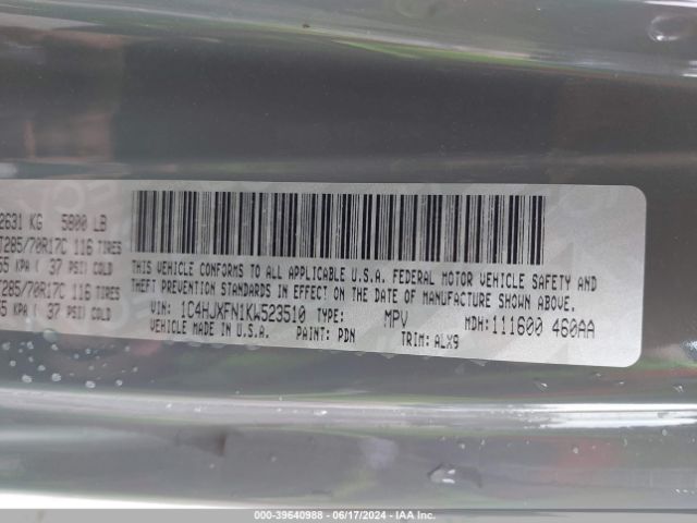 1C4HJXFN1KW523510 Jeep Wrangler Unlimited Rubicon 4x4
