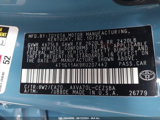 Toyota CAMRY SE 2024 4T1G11AK9RU207442 Image 9