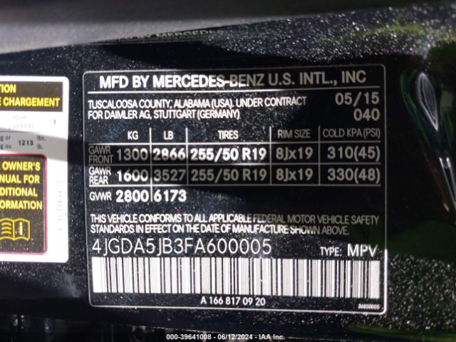 4JGDA5JB3FA600005 Mercedes-Benz ML 350