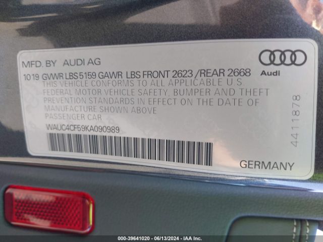 WAUC4CF59KA090989 Audi S5 3.0t Premium