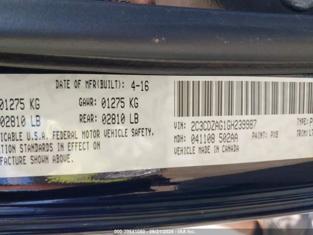 2C3CDZAG1GH239987 Dodge Challenger Sxt