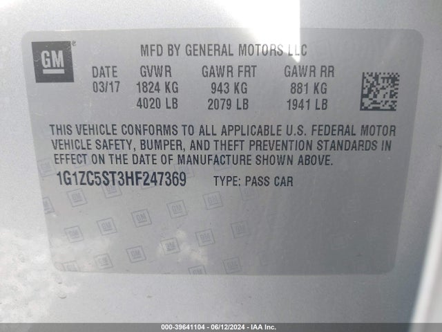 Chevrolet Malibu 1fl 2017 1G1ZC5ST3HF247369 Image 9