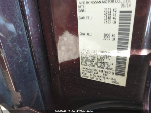 Nissan Maxima 3.5 Sv 2014 1N4AA5AP3EC483876 Image 9