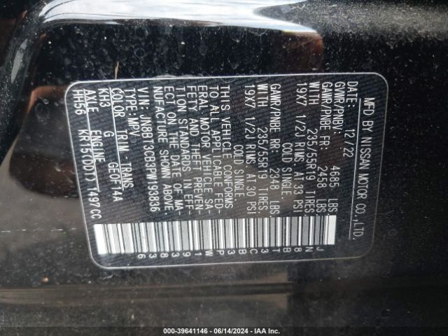 JN8BT3CB3PW193836 Nissan Rogue Sl Intelligent Awd