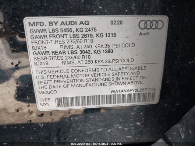 WA1ANAFY0L2071775 Audi Q5 Premium 45 Tfsi Quattro S Tronic