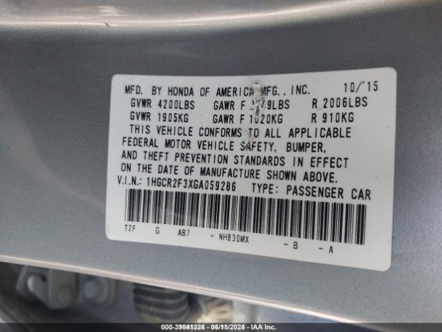 1HGCR2F3XGA059286 Honda ACCORD LX