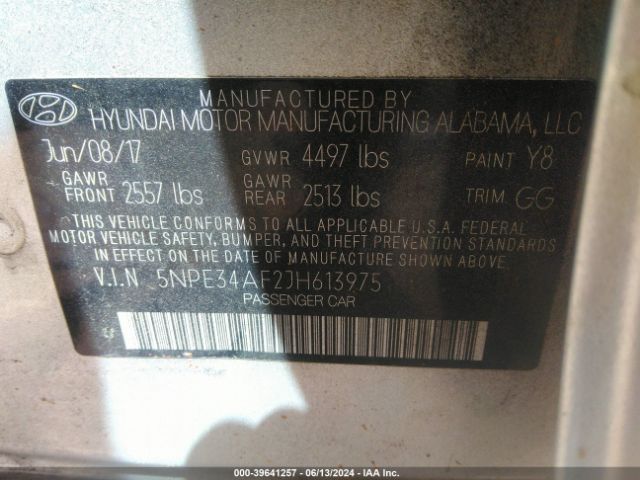 2018 HYUNDAI SONATA 5NPE34AF2JH613975 Photo 8