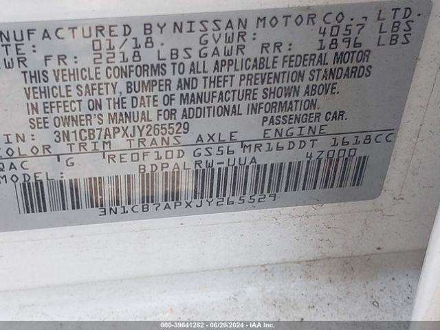 3N1CB7APXJY265529 Nissan Sentra Sr Turbo