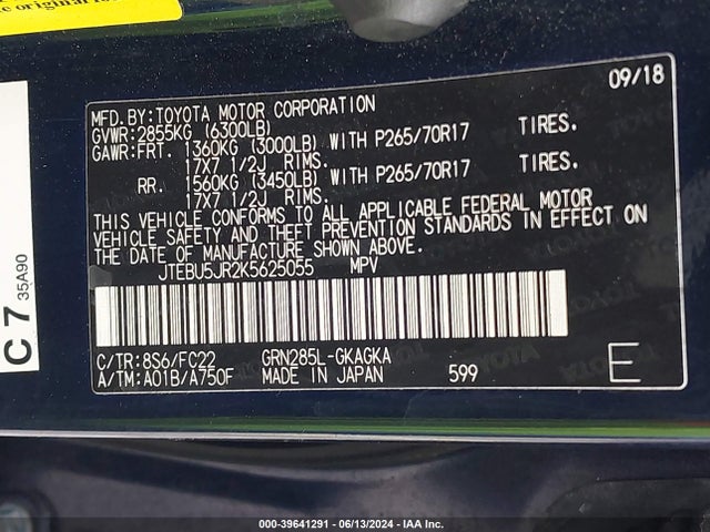 Toyota 4runner Trd Off Road 2019 JTEBU5JR2K5625055 Image 9