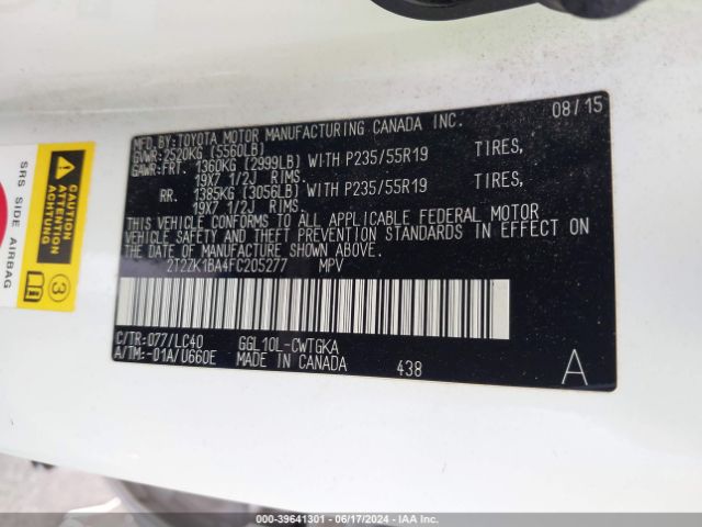 2T2ZK1BA4FC205277 Lexus RX 350