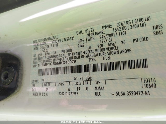 Ford F-150 Xl 2021 1FTMF1CB5MKD43979 Image 9