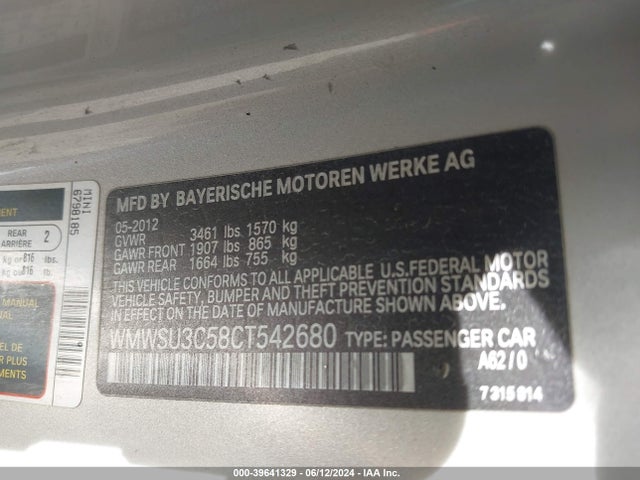 2012 MINI COOPER WMWSU3C58CT542680 Photo 8