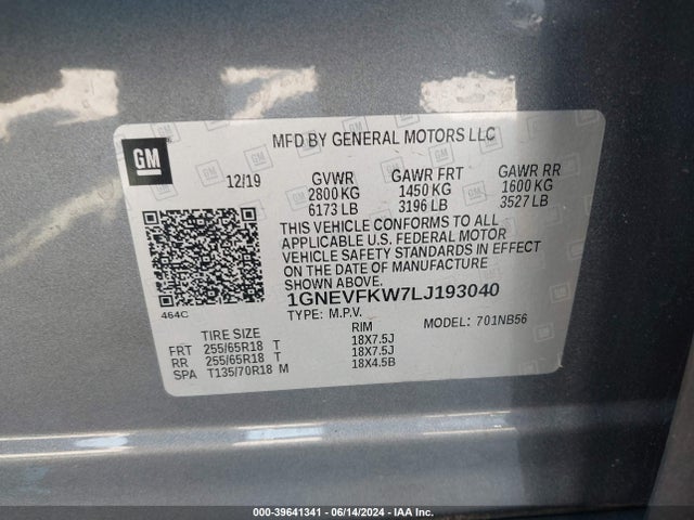 Chevrolet Traverse Awd Ls 2020 1GNEVFKW7LJ193040 Image 9
