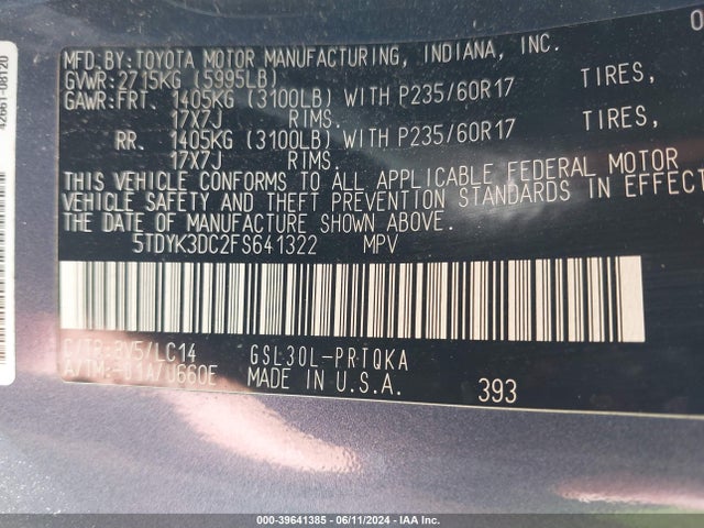 Toyota Sienna Xle 8 Passenger 2015 5TDYK3DC2FS641322 Image 9