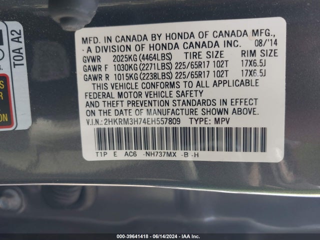 Honda Cr-v Ex-l 2014 2HKRM3H74EH557809 Image 9