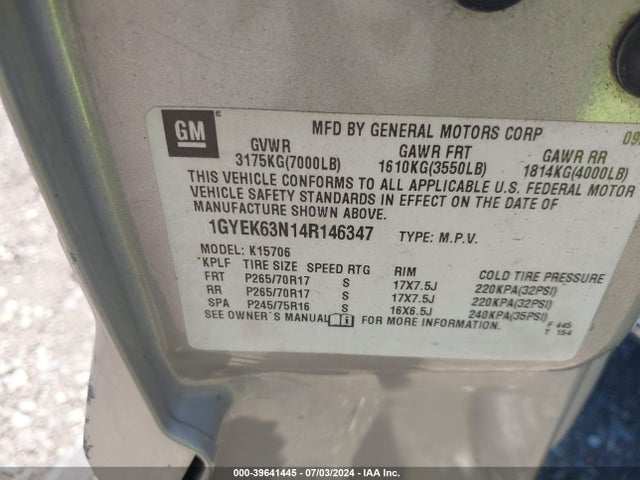 2004 CADILLAC ESCALADE 1GYEK63N14R146347 Photo 8