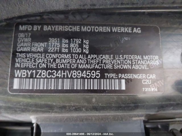 WBY1Z8C34HV894595 BMW I3 94 Ah W/range Extender