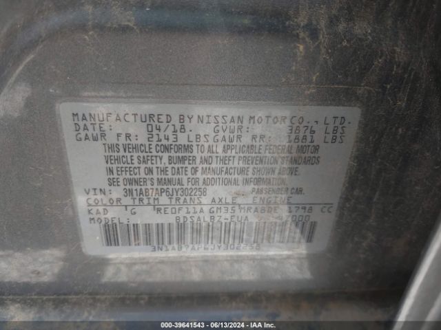 3N1AB7AP6JY302258 Nissan SENTRA S