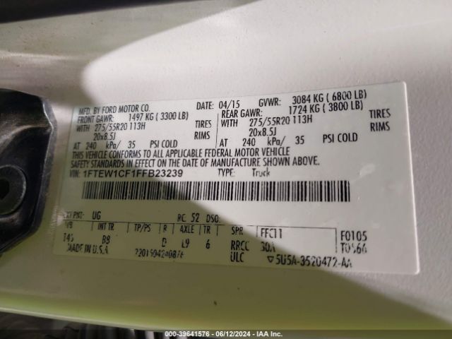 1FTEW1CF1FFB23239 Ford F-150 Platinum