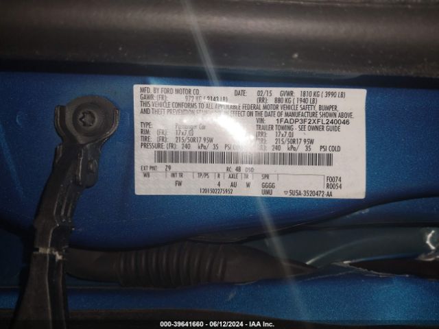 1FADP3F2XFL240046 Ford FOCUS SE