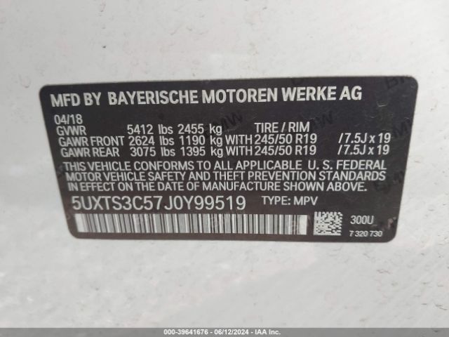 5UXTS3C57J0Y99519 BMW X3 M40i